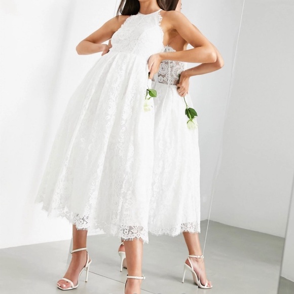 ASOS Dresses & Skirts - ASOS EDITION Valerie Lace Halter Neck Midi Wedding Bridal Dress size 6 NWT